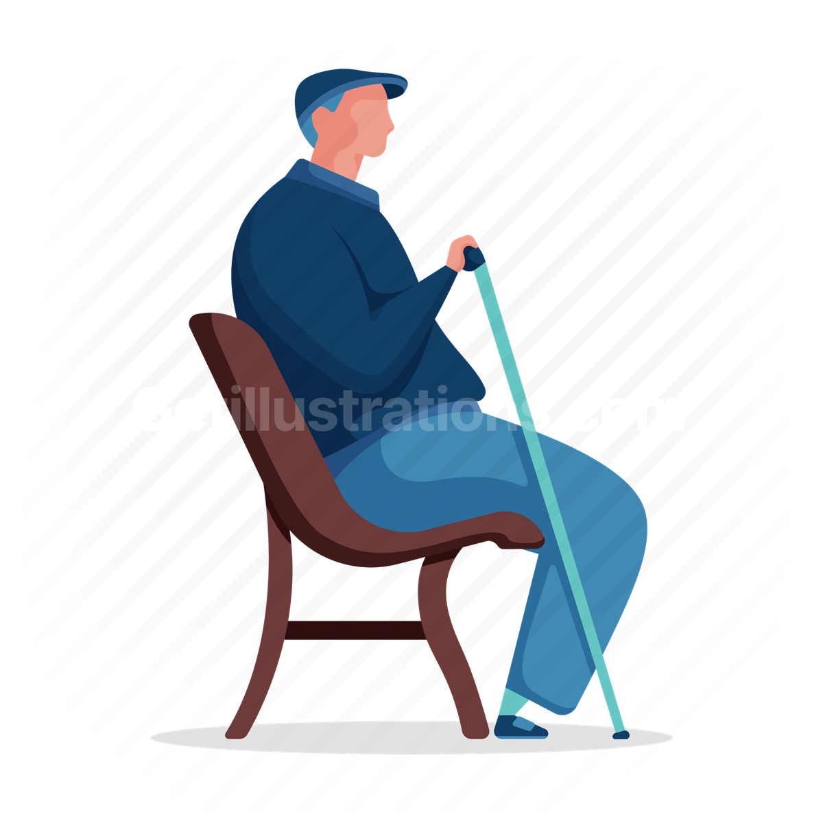 elder, man, cane, chair, sit